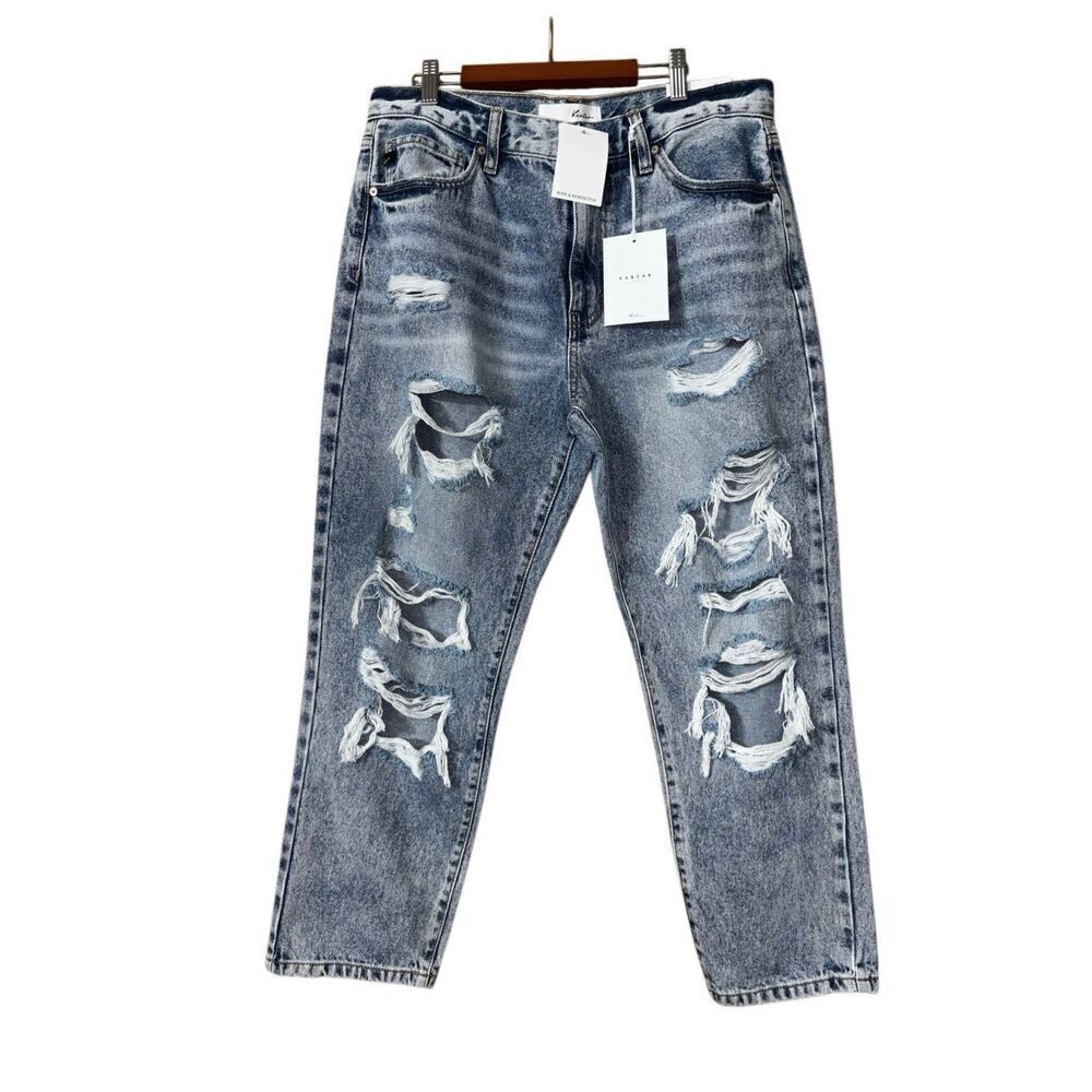 Kancan high waisted relaxed thigh tapered leg mom jeans distressed size 11 new